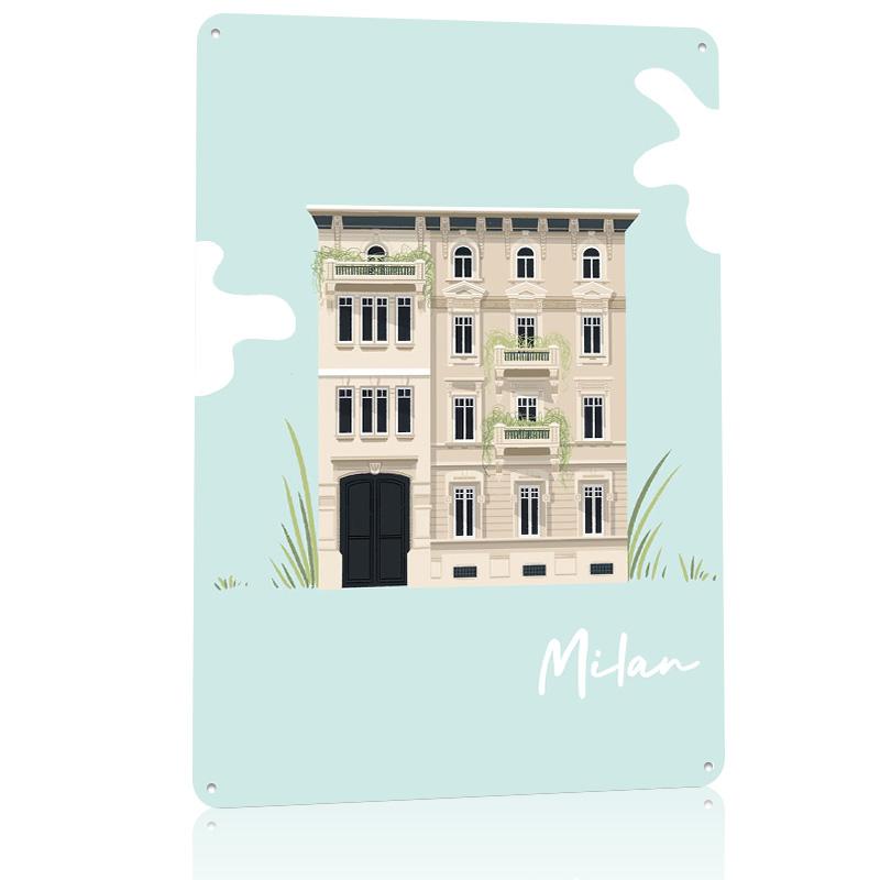 Milan Illustration Personalized D Textured Metal Poster Wall Art Vintage Tin Signs for Desk Decor Room Bedroom Accessories Home