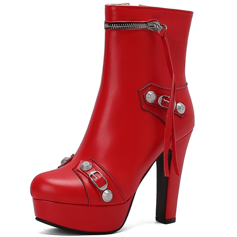 Модные женские ботильоны на платформе, желтые, красные, черные, желтые, белые, короткие, с пряжкой, молнией, для танцевальной вечеринки, зимняя обувь для женщин, большой размер 45 50