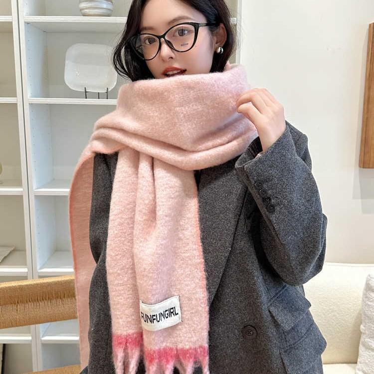 Sense Of Luxury, Soft Glutinous Solid Color Tassel Scarf, Female Season Students, Thickened Mohair Warm Neck
