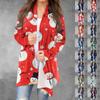 Women's Fashion Christmas Print Jacket Long Sleeve Casual Cardigan Coat