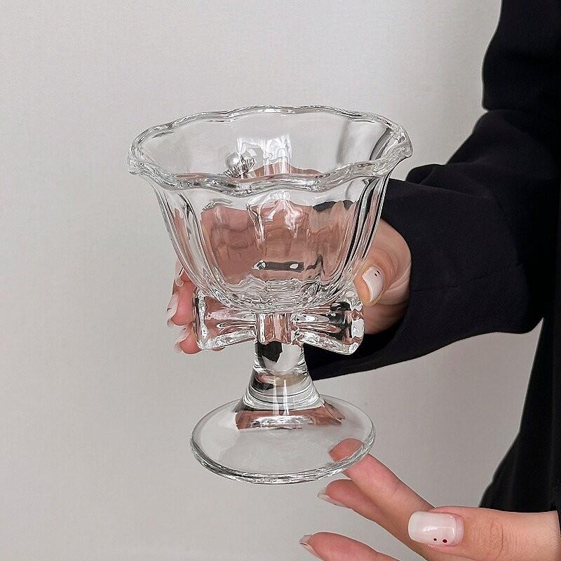 Modern Cartoon Bow Glass Water Cup with Stripes Perfect for Drink Lovers