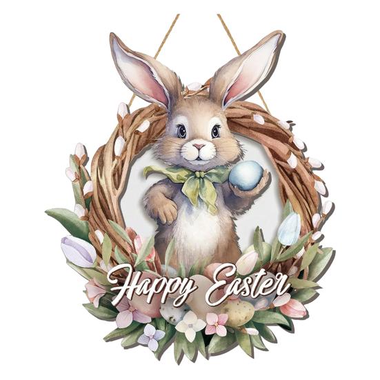 Счастливая Пасха, дверная вывеска, пасхальное яйцо, кролик, деревянная подвесная дверная вывеска, украшение, пасхальная цветочная весенняя настенная вешалка