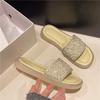 Fashion Fashion Flat Sandals Summer New Round Head Open Toe Crystal Beaded Soft Sole Anti-slip Wear-resistant Slippers