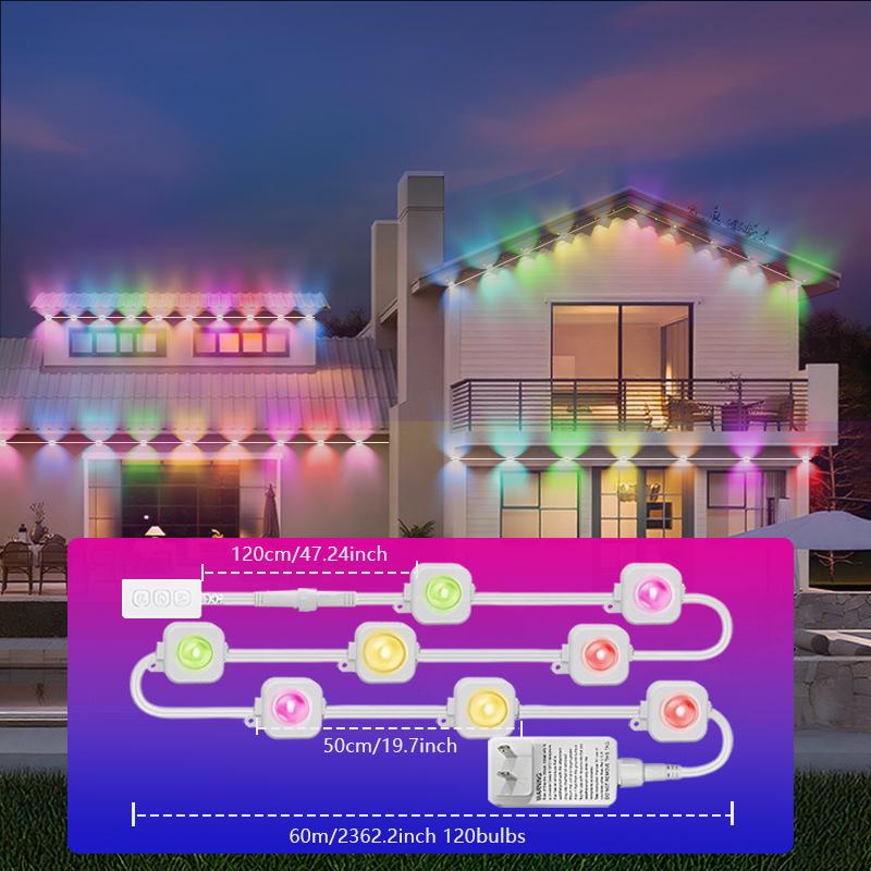Smart RGBIC LED Eave Lights 300FT Permanent Outdoor IP67 Waterproof Festival Flashing Lighting Fairy String Holiday Lighting