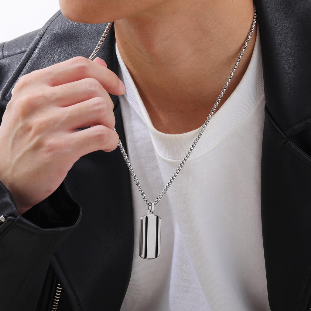 Vnox Men's Stainless Steel Dogtag Necklaces, Two Grooved Striped Dog Tag Pendant with Box Chain Collar Gift for Him