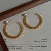 Glossy rough gold C-ring pearl ear hook retro simple ring curved earrings French commuter temperament versatile earrings