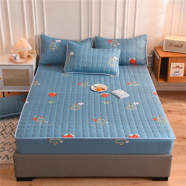 Printing Bed Fitted Sheet Cotton Thick Quilted Soft Elastic Fitted Sheet Bedding Mattress Cover Topper Single Full Queen King Sheet&Pillowcases