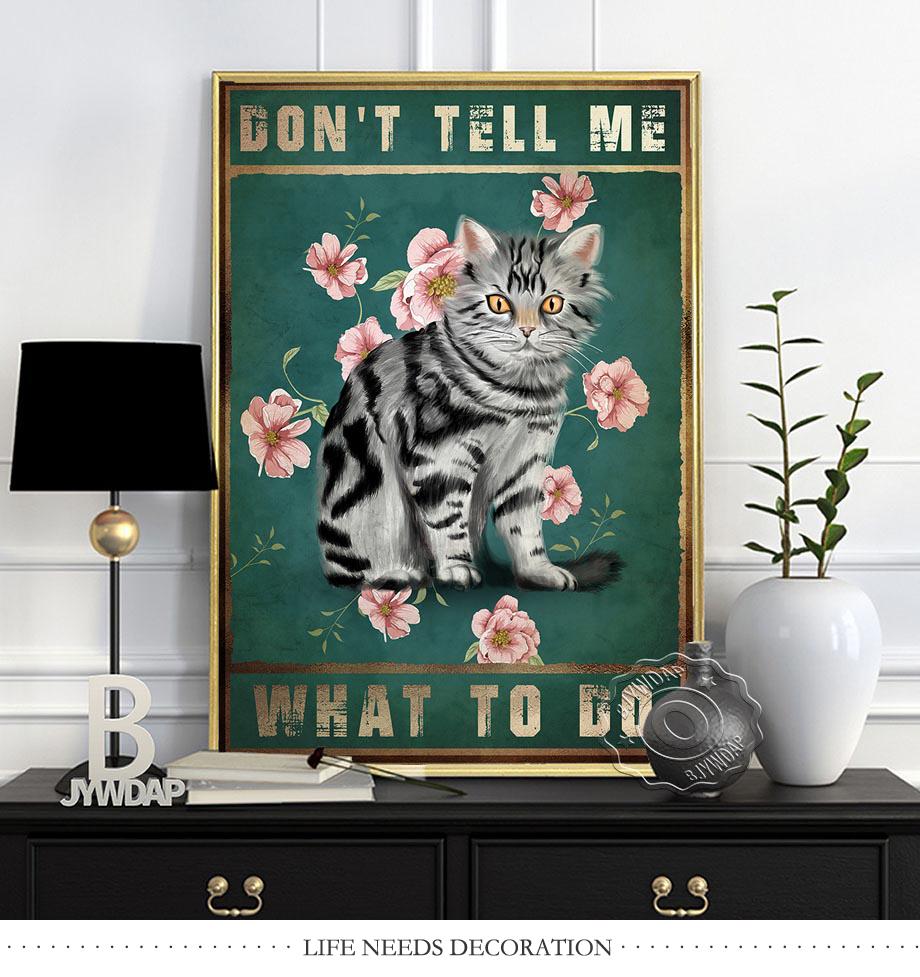 Cat Floral Leaf Wine Prints Poster, Animals Plant Art Canvas Painting, Vintage Cute Funy Home Restaurant Bedroom Kids Room Decor Gift No Frame