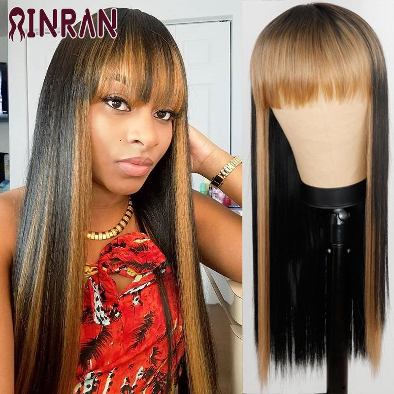 XINRAN Long Straight Wine Red Wig With Bang Synthetic Wigs for Women Heat Resistant Natural Hair for Daily Halloween Cosplay Party