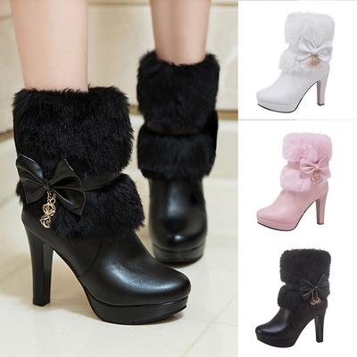 Женские милые ботинки с молнией сбоку, повседневные высокие сапоги на платформе с бантом и ботильонами