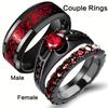 Fashion Couple Rings Women's Red Rhinestones Zirconia Rings Set Men's Stainless Steel Celtic Dragon Rings Wedding Band Jewelry