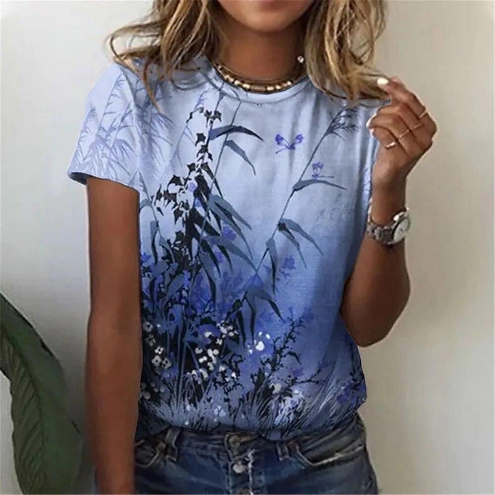 Новая женская футболка с красивым цветком, летний топ с круглым вырезом и короткими рукавами, розовый модный повседневный женский уличный топ