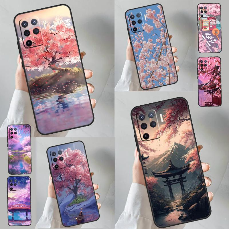 Чехол Цветок вишни для OPPO A77 A57 A17 A54 A74 A94 A15 A16 A52 A72 A91 A93 A57s A76 A96 A5 A9 A31 A53