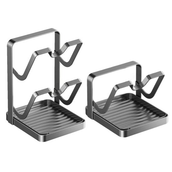 Держатель крышек для кастрюль на столешницу во время готовки, кухонный органайзер для крышек кастрюль с подставкой для ложки, стойка для хранения крышек сковородок из углеродистой стали с поддоном для капель для крышек кастрюль