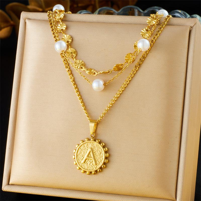 Vintage Layered Two Strand Necklace with Rhinestone Enamel Cherry Heart Compass Pendant