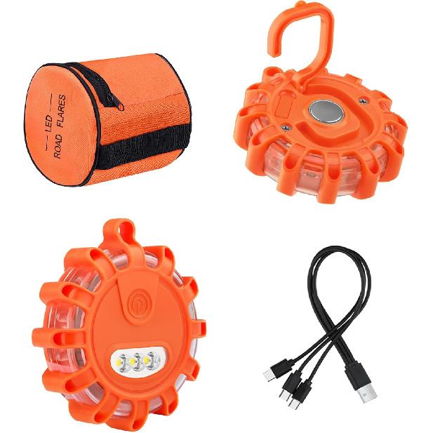 VANCLE USB-C Rechargeable LED Road Flares Roadside Emergency Light, Safety Warning Flashing Flare Beacon Disc Strobe Traffic With Magnetic Base For