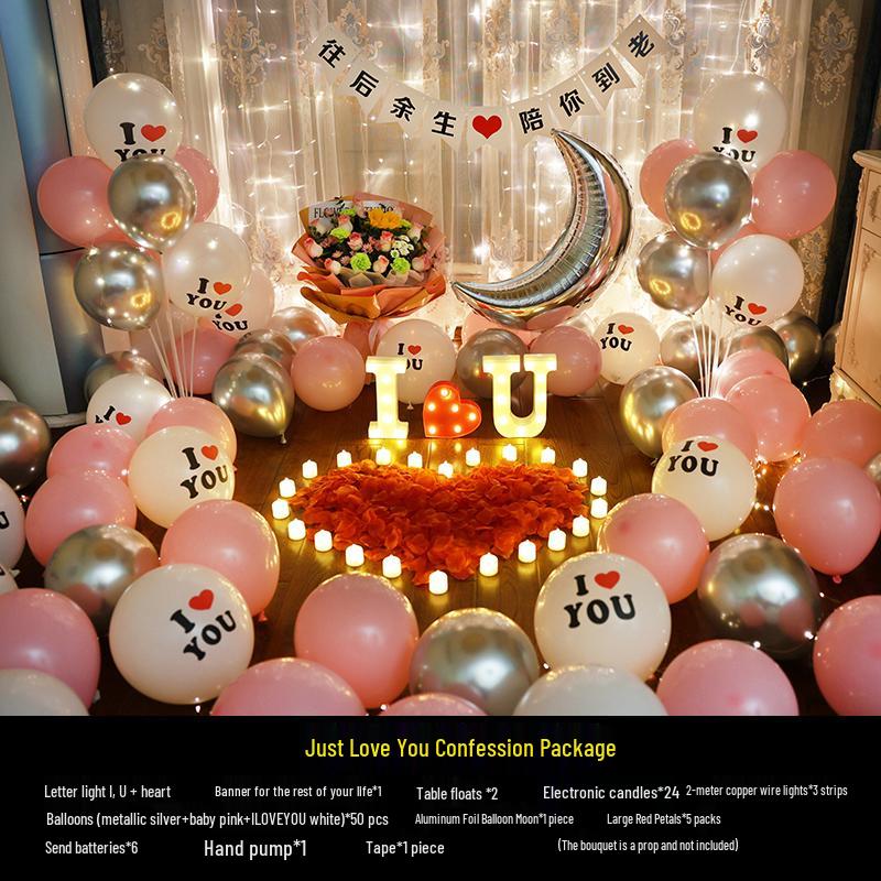 Romantic Surprise Proposal Scene: Creative Letter Lights & Indoor Decoration for Qixi Valentine's Day