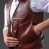 Real Leather Vest for Men Top Layer Cowhide Multiple Pockets Slim Fit Plus Size Leather Vest Retro Leather Camisole Shoulder Clip
