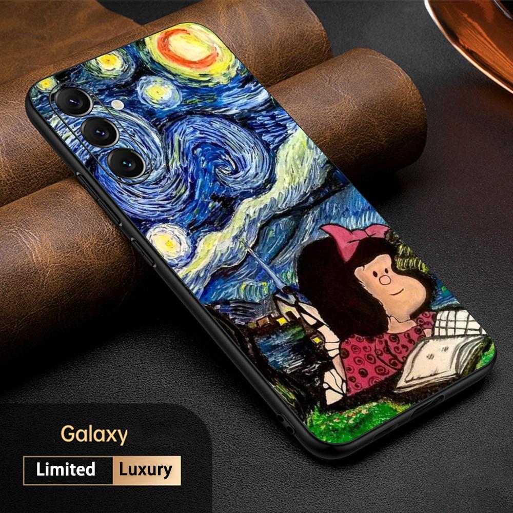 Милый Мафальда девушка модный узор Чехол для телефона Для Samsung Galaxy S25 S24 S23 S22 S21 S20 Plus Ultra Note20 Мягкий Черный