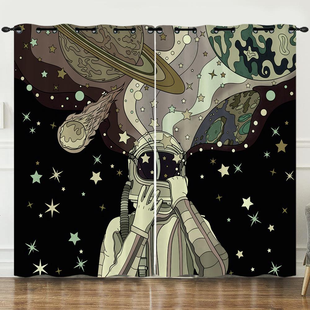 Curtain Space Universe Starry Sky Illustration 3D Digital Printing Blackout Curtain Punching