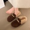 Vintage Beef Reverse Velvet Boken Slippers Fashion Wear Lazy Muller Shoes Versatile Flat Bottom Velvet Lamb Wool Half Drag