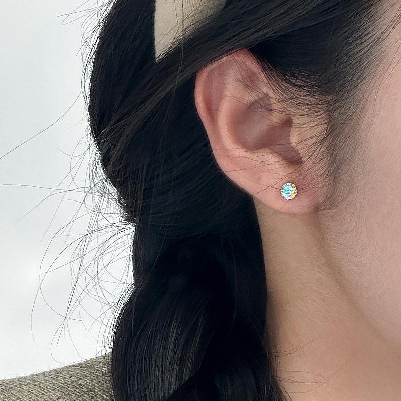 Exquisite 925 Silver Shiny Mini 3/4/5mm Round Colorful Zircon Stud Earrings Women's Simple Piercing Jewelry