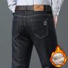 2025 Мужские деловые модные теплые прямые флисовые джинсы классического стиля зимние утолщенные джинсовые брюки повседневные брюки мужские