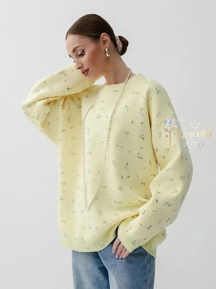 Floral Sweater Loose Casual Versatile Fashion Flower Sweater