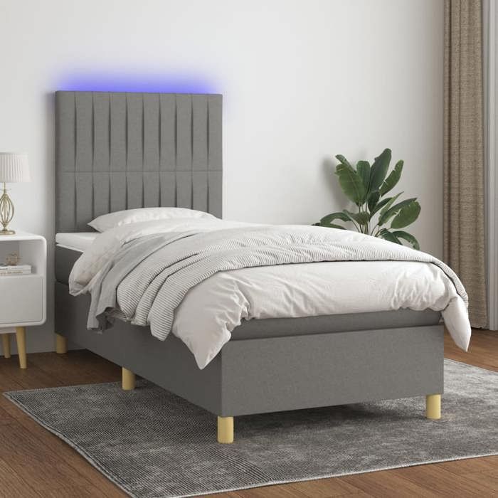 VidaXL Slat Bed Base with Mattress and LED, Upholstered Bed, Single Bed, Adult Bed for Interior Bedroom, 3135566