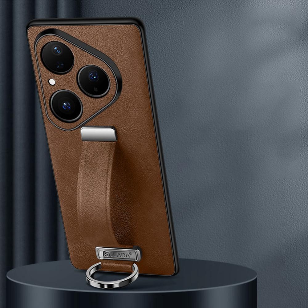 Серия SULADA Fashion для Huawei Pura 80 Чехол Ремешок Подставка Кожаная Задняя Крышка для Телефона