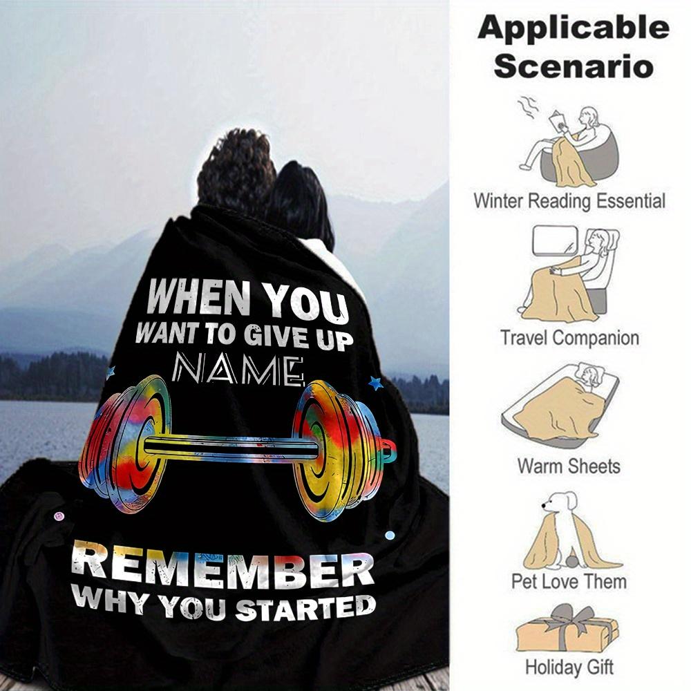 Motivational Quote With Colorful Dumbbell Four Seasons Blanket Customized With Your Name Lightweight And Warm Perfect Gift For Home Office Camping