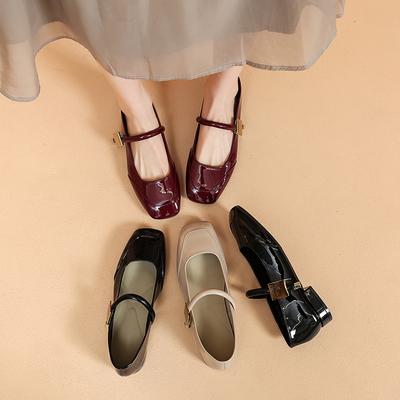 Туфли Мэри Джейн Женские Ретро Британский Стиль Хепберн Черный Высокий Каблук Одно Слово Пряжка Толстый Каблук Квадратный Голова Одинарный