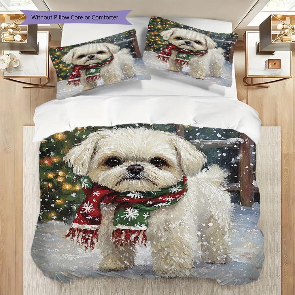 Shih Tzu Pattern Bedding Quilt Set Quilt Cover Pillowcase Home Decoration Birthday Gift (1 * duvet cover + 2 * pillowcase, without core)