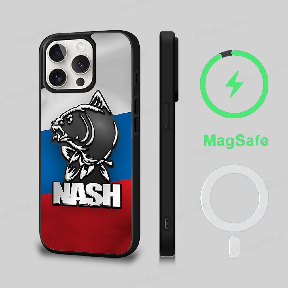 Чехол для телефона с логотипом Nash Fishing, Магнитный чехол для IPhone 16 14 13 12 11 15 Pro Max Plus, Чехол для беспроводной зарядки MagSafe