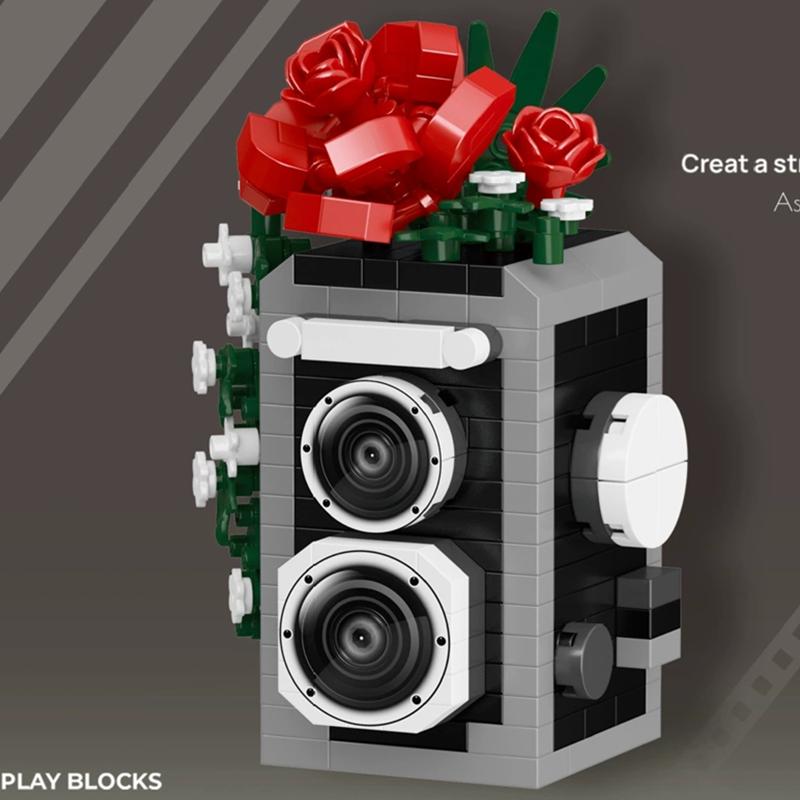 НОВЫЙ DIY Камера Зеркало Цветочная Пленка Ретро Полароид Роза Лавр Набор Строительных Блоков Девочки Кирпичики Модель Фильма Детская Игрушка Дети
