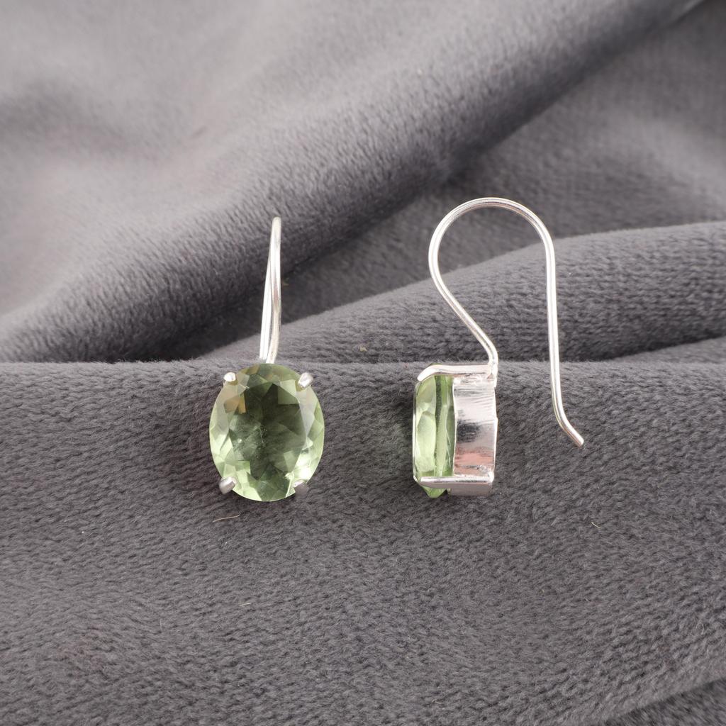 Green Amethyst Gemstone Earrings, 925 Solid Sterling Silver Earrings, Handmade Antique Jewelry, Gift For Mother Day