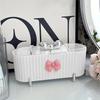 Cosmetic Storage Box Cute Bow Design 3 Grid Transparent Cover Suitable Stick Puffs and Cosmetics Suitable Bathroom Decoration
