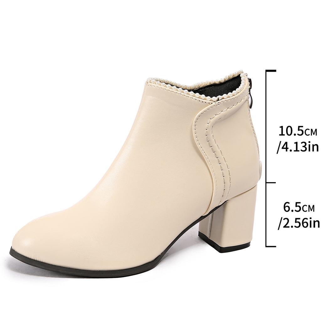 New 2025 Autumn Women's Ankle Boots PU Black Beige Chunky Heel Round Toe Short Boots Elegant Botines Mujer Comfortable Size35-42