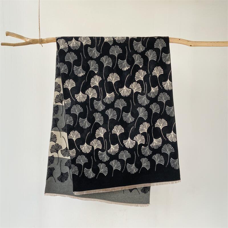 Autumn and Winter Comfortable Imitation Cashmere Scarf Women's Versatile Elegant Ginkgo Leaf Scarf New Thickened Warm Shawl Scarf