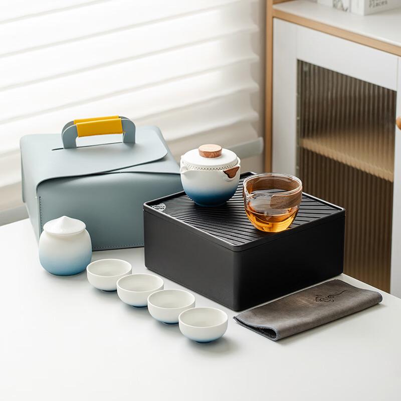 Portable Ceramic Travel Tea Set with Tea Tray