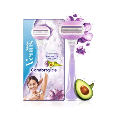 Gillette Venus Comfort glide Бритва для удаления волос для женщин с маслом авокадо и маслом для тела, аромат фрезии, 1 шт.