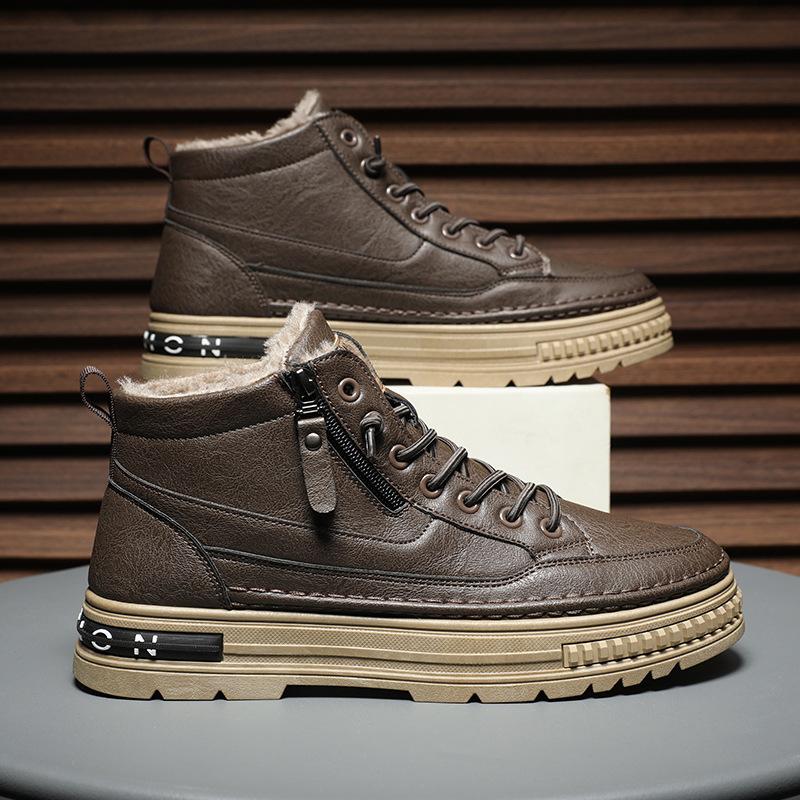 Мужская обувь зима новая средняя и высокая берцы мужские британские низкие повседневные кожаные туфли американские ретро рабочие хлопковые туфли