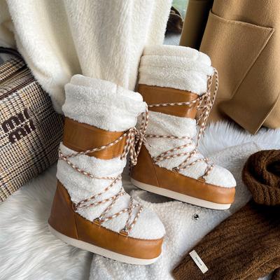 Зимние женские луноходы на толстой подошве с внутренней танкеткой, зима 2025, новые, с длинным голенищем, пушистые, теплые, нескользящие, лыжные ботинки