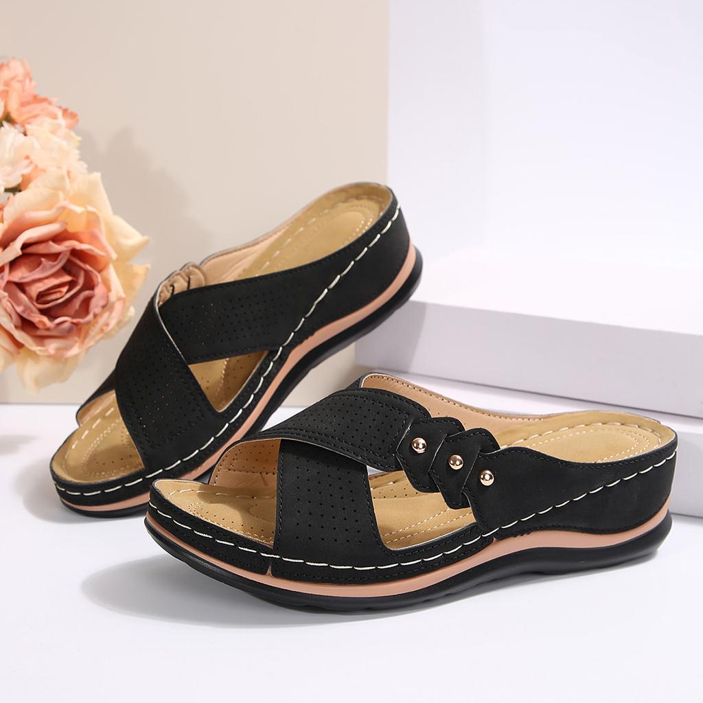 2024 New Foreign Trade Summer Ladies Thick Bottom Slope Heel Slippers Large Size Casual Cross with Fish Mouth Slippers Women