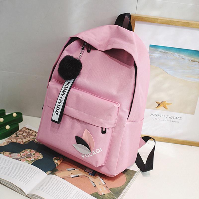 Холщовый женский рюкзак, черный, серый, розовый, дорожный рюкзак, женская сумка на спине, меховой шар, брелок, рюкзак, школьная сумка для девочек