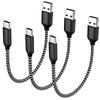Кабель USB Type C в оплетке, черный, серебристый, 20 см, набор из 3 кабелей Type C, максимальная сила тока 3 А, кабель для быстрой зарядки, высокая прочность, предотвращение отключения данных