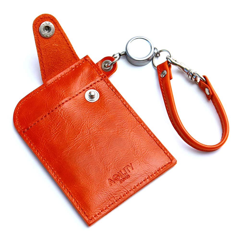 AGILITY affa "Seek" Pass Case with Reel, Holds 2 IC Cards, Genuine Leather, Made in Japan