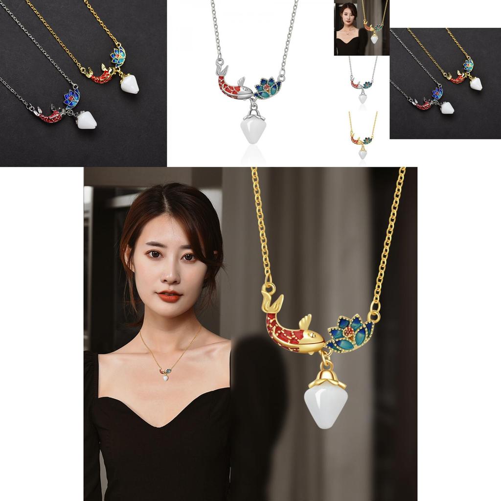 Изысканное колье-подвеска с цветочным дизайном, кои и лотосом, для женщин, в золотом и серебряном цветах