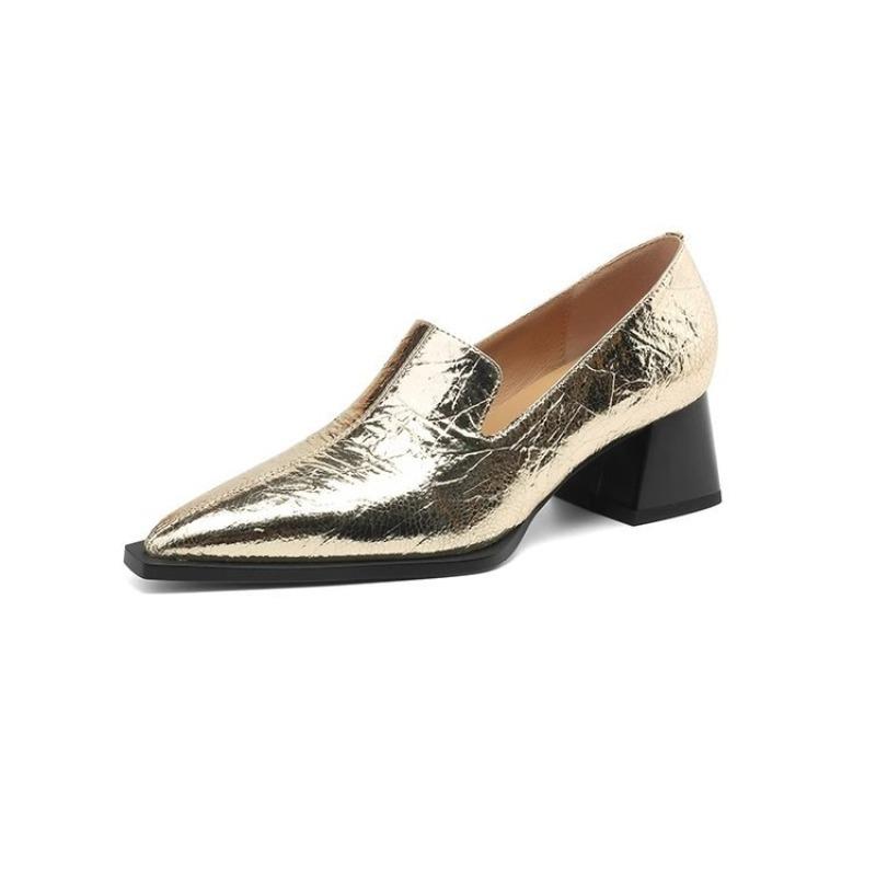 Мода 2025 Женская обувь Женская Легкий вес Квадратный каблук Европейский Стильный Элегантный Черная обувь Леди Офис Вечеринка Повседневная обувь