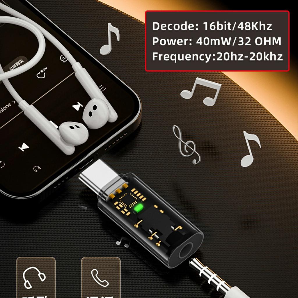 UC-075-TR 2Pcs USB-C To 3.5mm Audio AUX AB136D Chip Transparent Adapter for Laptop Tablet Phone